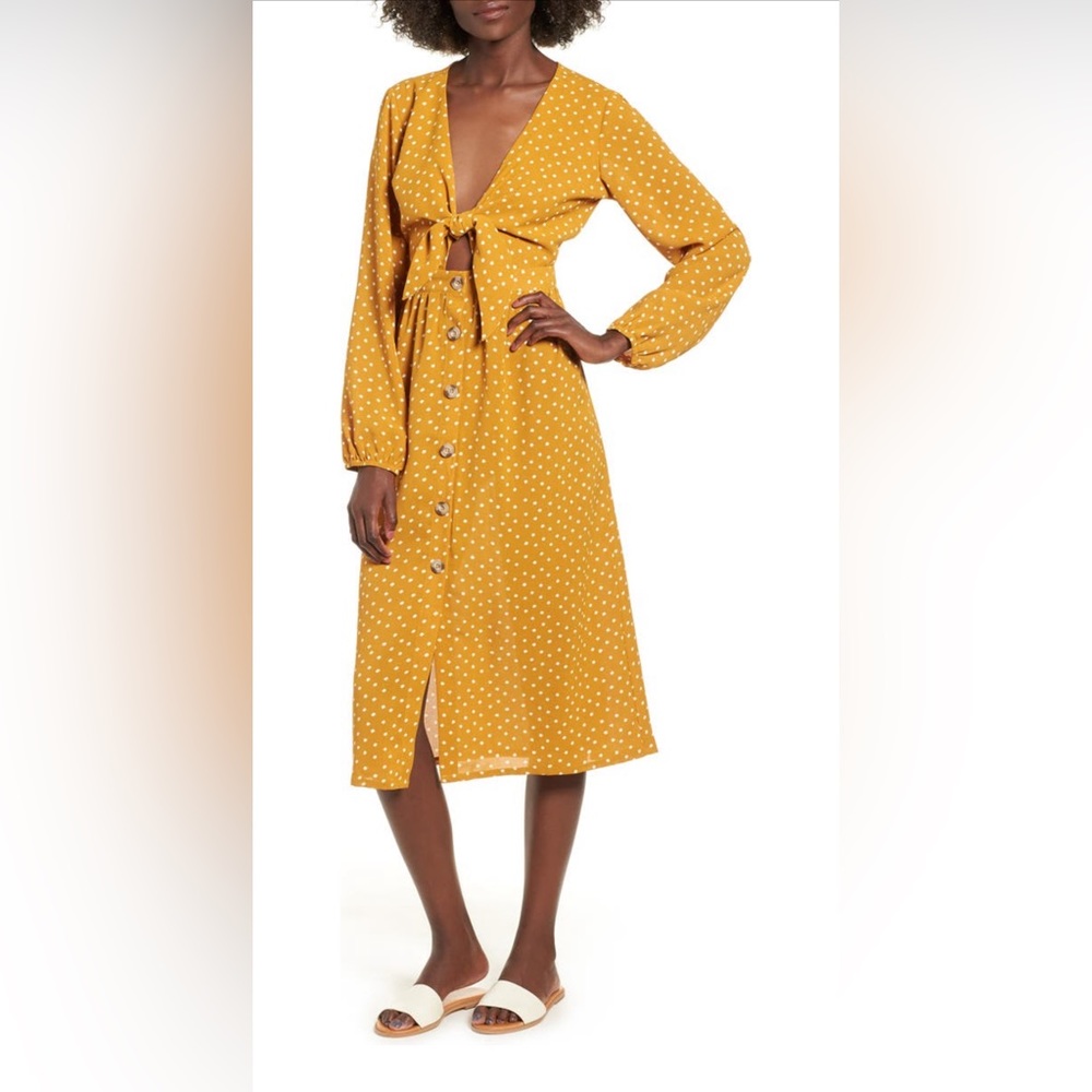 Mimi Chica Polka Dot Tie Front Midi Dress